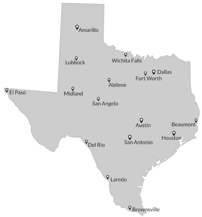 Map of Texas showing markets served by Rio Mar